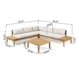 Outdoor Acacia Wood and Wicker 5 Seater Sectional Sofa Set with Water-Resistant Cushions - NH761113