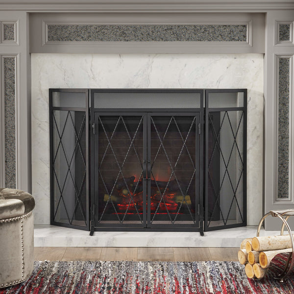 Modern Iron Folding Fireplace Screen with Door - NH336113