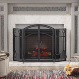 Modern Iron Folding Fireplace Screen with Door and Tools - NH436113