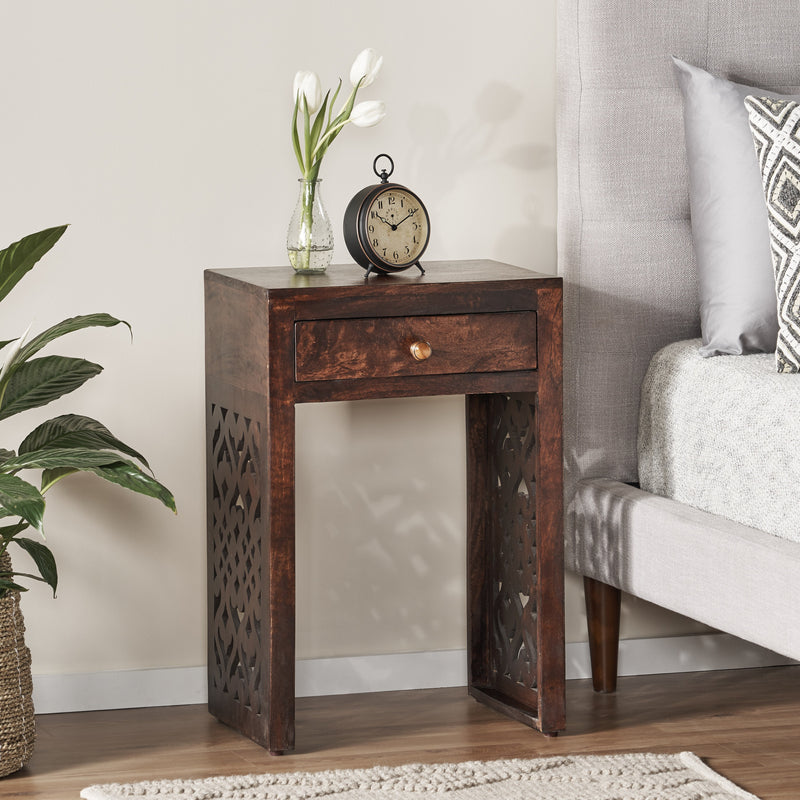 Traditional Mango Wood Bedside Table - NH237113