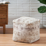 Hand Loomed Boho Fabric Cube Pouf - NH895213