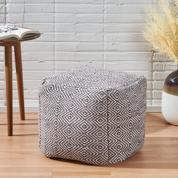 Hand Loomed Boho Fabric Cube Pouf - NH706213