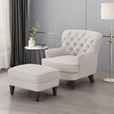 Contemporary Tufted Fabric Club Chair and Ottoman Set - NH569113