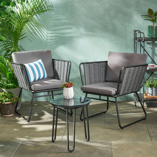 Modern Outdoor Rope Weave Chat Set with Side Table - NH322113