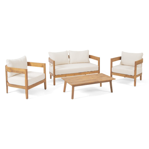 Outdoor Acacia Wood 4 Seater Chat Set with Cushions - NH993213