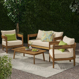 Outdoor Acacia Wood 4 Seater Chat Set with Cushions - NH993213