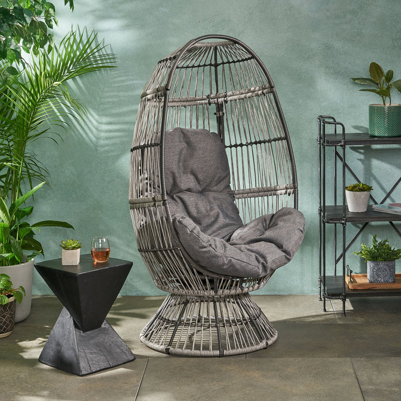 Outdoor Wicker Swivel Egg Chair with Cushion - NH944113