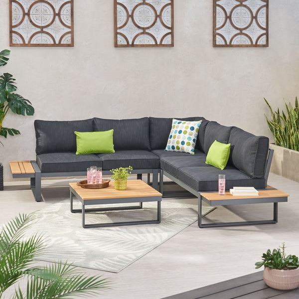 Outdoor Aluminum V-Shaped 5 Seater Sofa Set with Cushions - NH203313