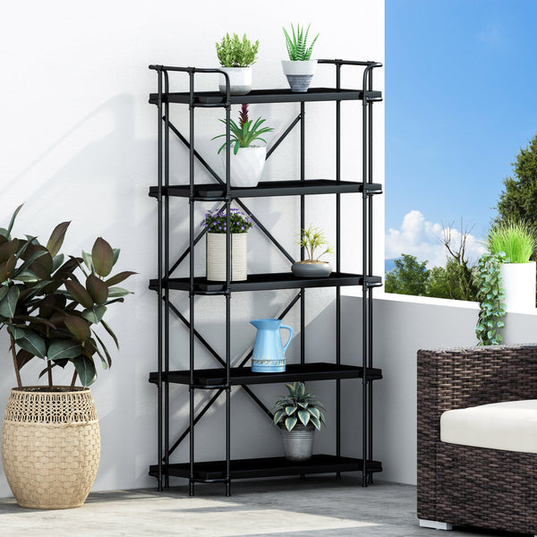 Outdoor Industrial 5-Shelf Iron Mesh Etagere Bookcase - NH559213