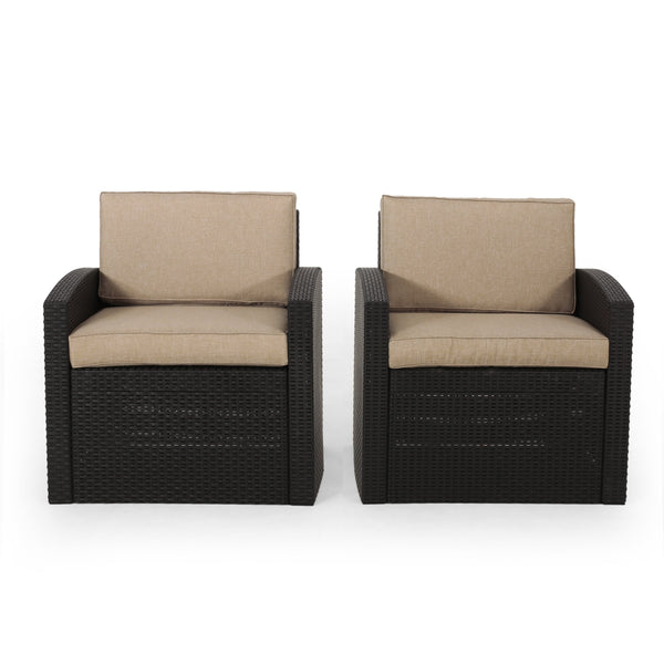 Outdoor Faux Wicker Club Chairs with Cushions (Set of 2) - NH263313