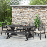 Outdoor Aluminum 6 Piece Dining Set with Bench - NH010413