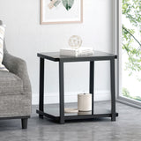 Modern Glass Top Side Table with Shelf, Black - NH326413