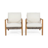 Outdoor Acacia Wood Club Chairs with Wicker Accents (Set of 2) - NH469213