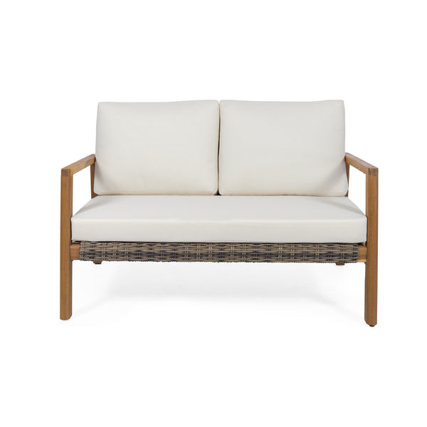 Outdoor Acacia Wood Loveseat with Wicker Accents - NH569213