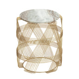 Modern Glam Handcrafted Marble Top Wire Frame Side Table, Natural and Gold - NH977413
