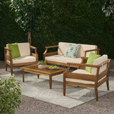 Outdoor Mid-Century Modern Acacia Wood 4 Seater Chat Set with Cushions - NH161213