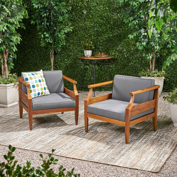 Outdoor Mid-Century Modern Acacia Wood Club Chair With Cushion - NH751213