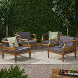 Outdoor Mid-Century Modern Acacia Wood Club Chair With Cushion - NH751213