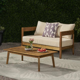 Outdoor Acacia Wood Loveseat Set with Coffee Table - NH693213