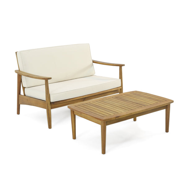 Outdoor Acacia Wood Loveseat Set with Coffee Table - NH446213