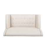 Mid-Century Modern High Back Fabric Settee with Nailhead Trim - NH777213