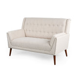 Mid-Century Modern High Back Fabric Settee with Nailhead Trim - NH777213