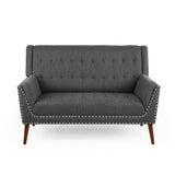 Mid-Century Modern High Back Fabric Settee with Nailhead Trim - NH777213