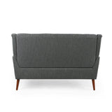 Mid-Century Modern High Back Fabric Settee with Nailhead Trim - NH777213