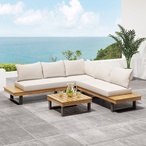 Outdoor Acacia Wood 5 Seater Sofa Sectional with Water-Resistant Cushions - NH467213