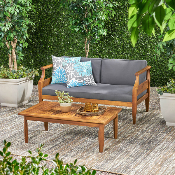 Outdoor Mid-Century Modern Acacia Wood Loveseat Set - NH361213