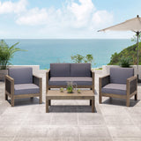 Outdoor 4 Seater Acacia Wood Chat Set with Wicker Accents - NH859213