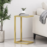 Modern Glam Glass Top C-Shaped Side Table, Gold - NH369413