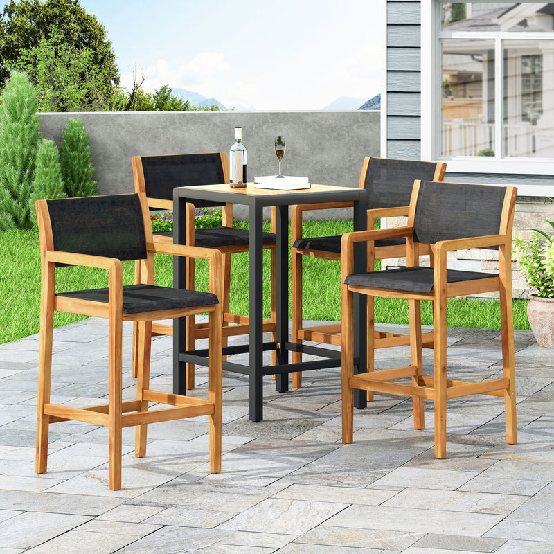 Outdoor Acacia Wood Barstools with Outdoor Mesh (Set of 4) - NH238213