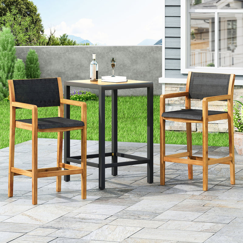 Outdoor Acacia Wood Barstools with Outdoor Mesh (Set of 2) - NH038213