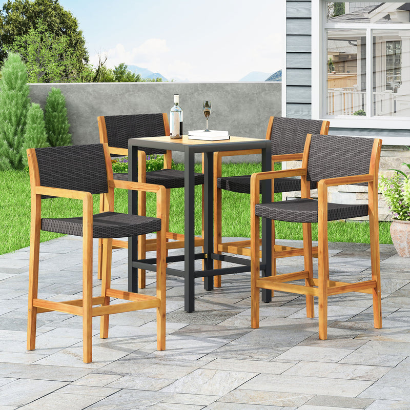 Outdoor Acacia Wood Barstools with Wicker (Set of 4) - NH338213