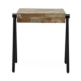 Handcrafted Modern Industrial Mango Wood Side Table - NH216313