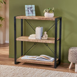 Modern Industrial Handcrafted 3 Shelf Mango Wood Shelving Unit, Natural and Black - NH623413
