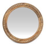 Traditional Handcrafted Round Mango Wood Wall Mirror, Natural - NH084413