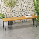Outdoor Modern Industrial Acacia Wood Bench with Metal Hairpin Legs - NH087213