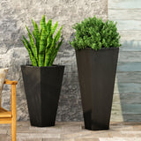 Outdoor Modern Large and Small Cast Stone Planter Set - NH749213
