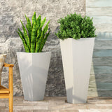 Outdoor Modern Large and Small Cast Stone Planter Set - NH749213