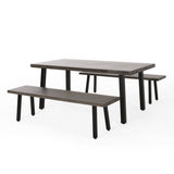 Outdoor Modern Industrial 3 Piece Aluminum Dining Set with Benches - NH150313