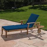 Outdoor Teak Finish Chaise Lounge with Water Resistant Cushion - NH318303