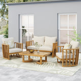 Outdoor Acacia Wood 4 Seater Chat Set with Cushions - NH479313
