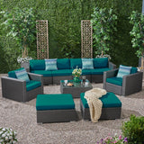 Outdoor 6 Seater Wicker Modular Sectional Sofa Set with Sunbrella Cushions - NH805803
