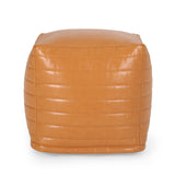 Contemporary Faux Leather Channel Stitch Pouf - NH797413