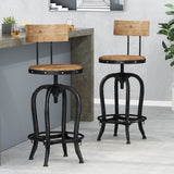 Modern Industrial Firwood Adjustable Height Swivel Barstools, Set of 2, Natural and Black Brushed Silver - NH225413