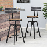 Modern Industrial Firwood Adjustable Height Swivel Barstools, Set of 2, Natural and Black Brushed Silver - NH317413