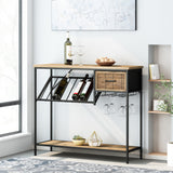 Boho Industrial 8 Bottle Wine Rack Console Table with Storage, Natural and Black - NH800513
