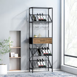 Boho Industrial 21 Bottle Floor Wine Rack with Storage, Natural and Black - NH900513